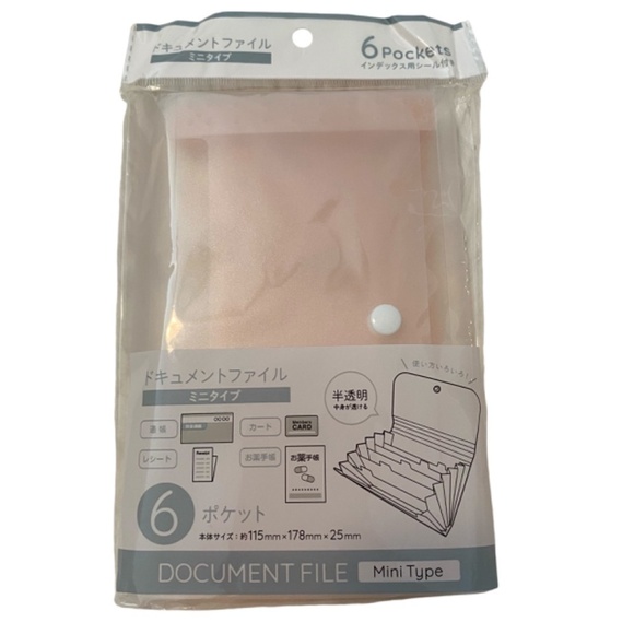 6-Pocket Document File with Index Sticker Paper. Mini Type. Translucent. Pink. - Picture 1 of 9